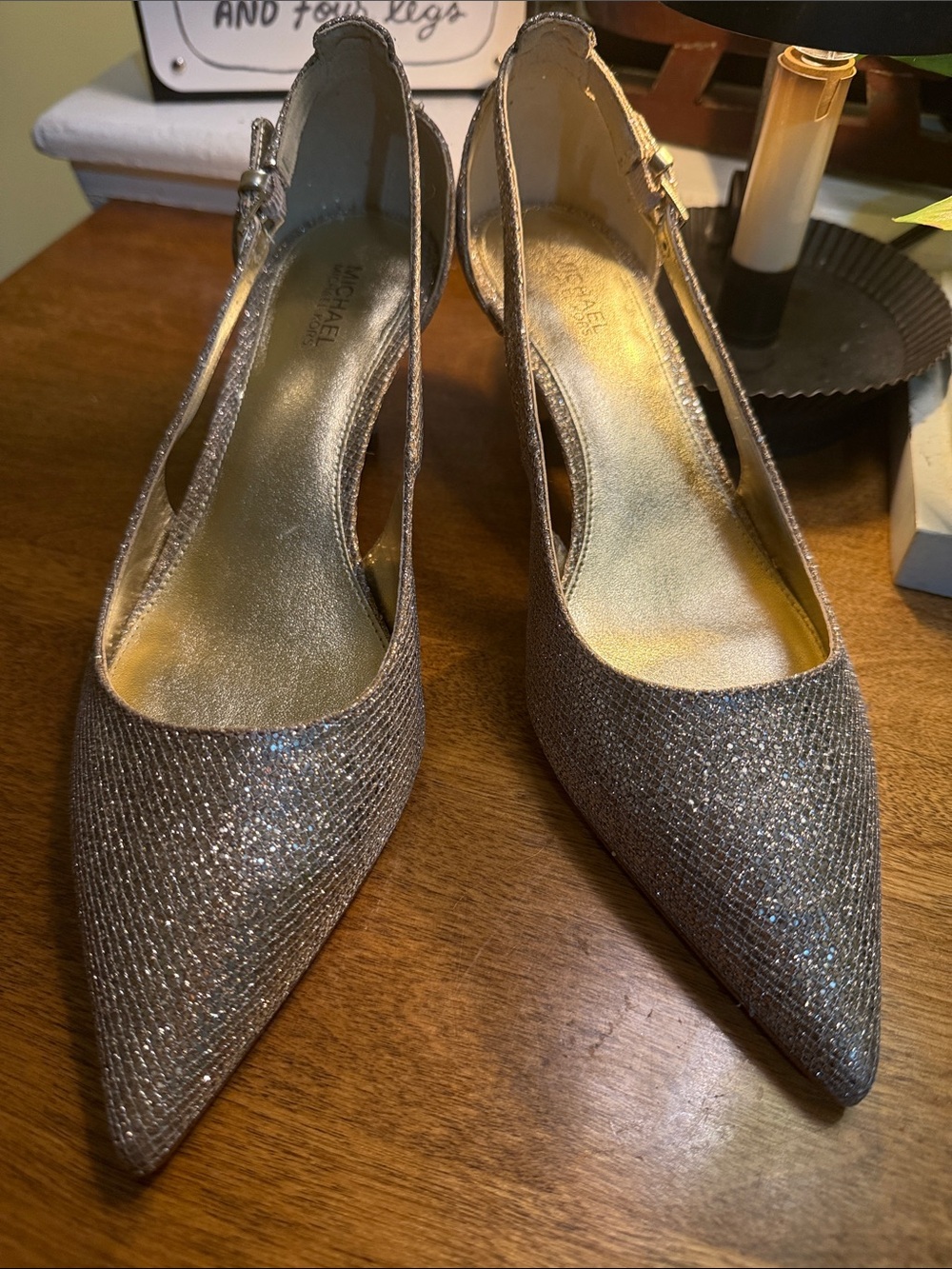 Michael Kors Glitter Gold Pointed Toe Slingback Heels - Silver